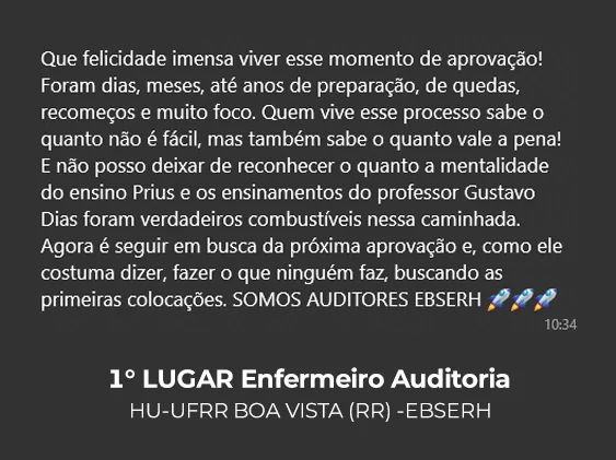 Depoimento de aluno aprovado em 1º lugar — Enfermeiro Auditoria, HU-UFRR / EBSERH