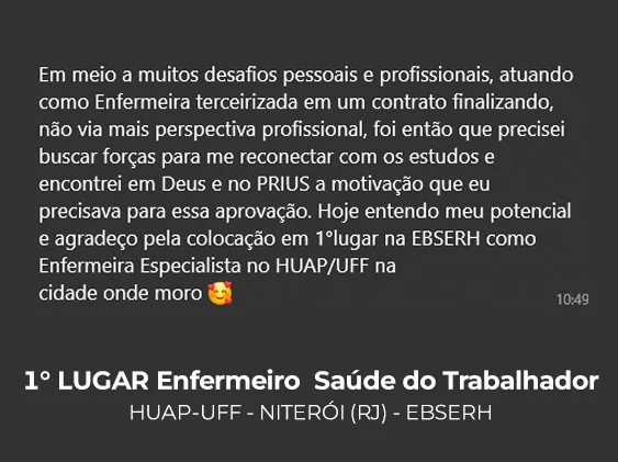 Depoimento de aluna aprovada em 1º lugar — Enfermeira Saúde do Trabalhador, HUAP-UFF / EBSERH