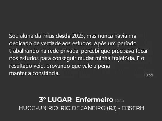 Depoimento de aluna aprovada em 3º lugar — Enfermeiro, HUGG-UNIRIO / EBSERH