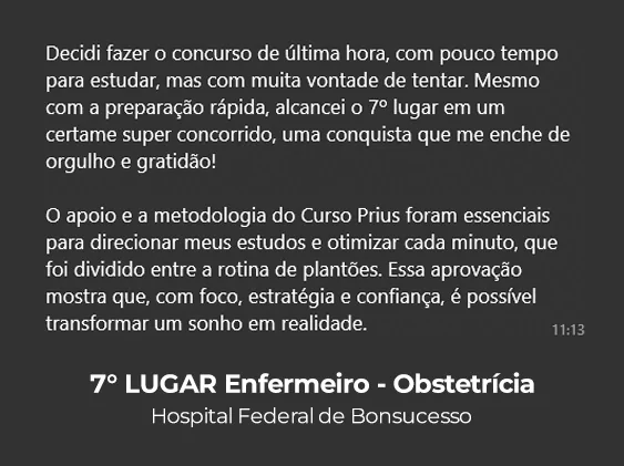 Depoimento de aluna aprovada em 7º lugar — Enfermeiro Obstetrícia, Hospital Federal de Bonsucesso