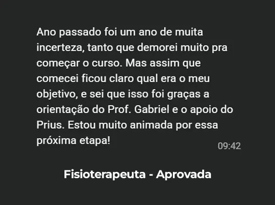 Depoimento de aluno aprovado — Fisioterapeuta, Curso Prius