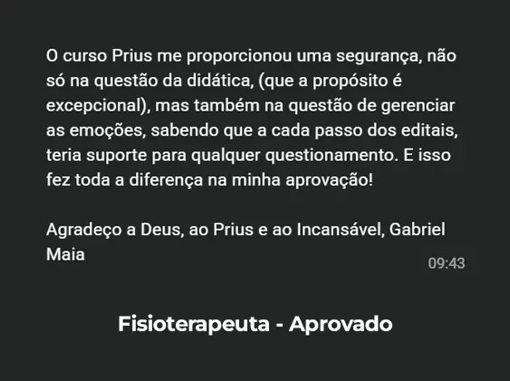 Depoimento de aluno aprovado — Fisioterapeuta, Curso Prius