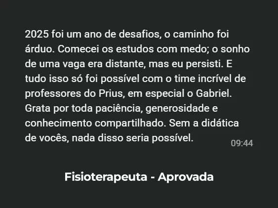Depoimento de aluno aprovado — Fisioterapeuta, Curso Prius
