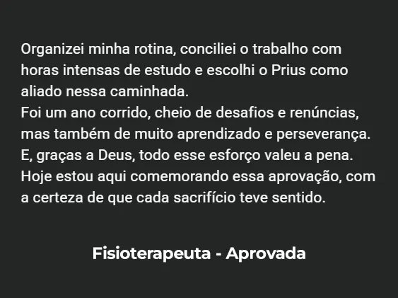 Depoimento de aluno aprovado — Fisioterapeuta, Curso Prius