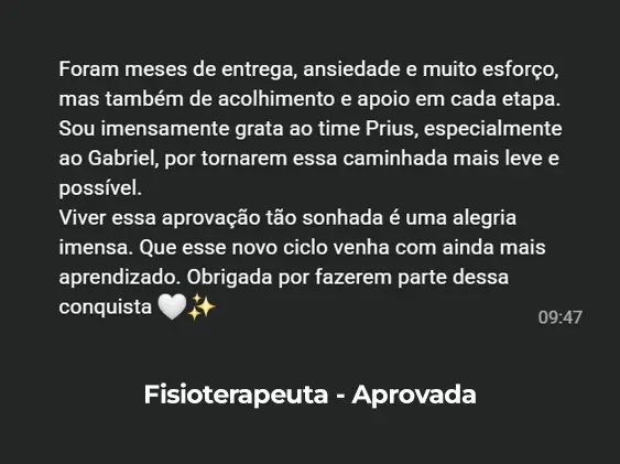 Depoimento de aluno aprovado — Fisioterapeuta, Curso Prius