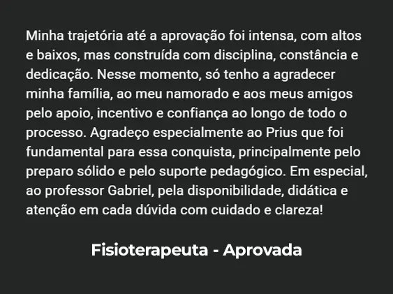 Depoimento de aluno aprovado — Fisioterapeuta, Curso Prius