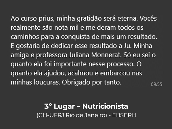 Depoimento de aluno aprovado em 1º lugar — Nutricionista, Curso Prius