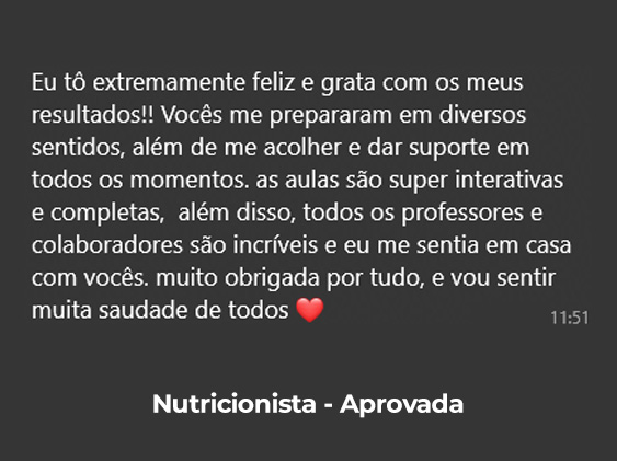 Depoimento de aluna aprovada em 7º lugar — Nutricionista, Curso Prius