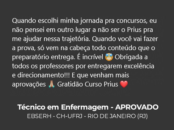 Depoimento de aluno aprovado — Técnico de Enfermagem, Curso Prius