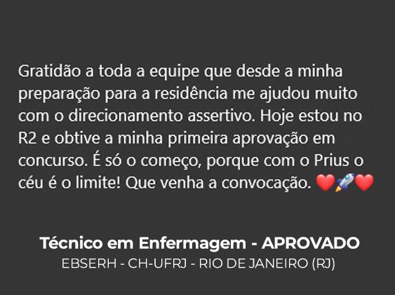 Depoimento de aluno aprovado — Técnico de Enfermagem, Curso Prius