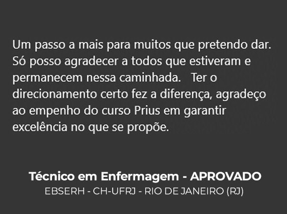 Depoimento de aluno aprovado — Técnico de Enfermagem, Curso Prius